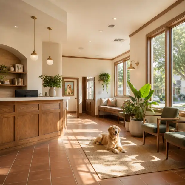 Warm, calm interior of the veterinary clinic